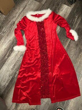 Mrs Santa Christmas Dress w/ Sequins 38 Bust Medium Large - Velvet Fabric